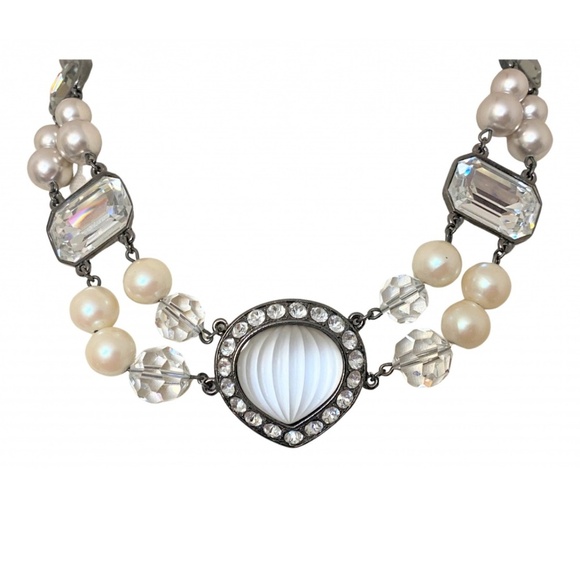 Yves Saint Laurent Jewelry - Yves Saint T Laurent YSL Faux Pearl, Crystal & Glass Cabochon Collar Necklace